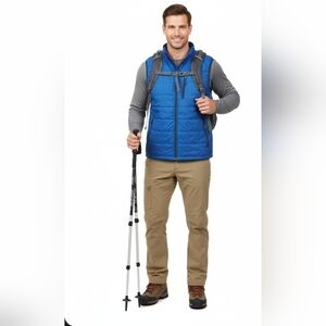 Men "L.L. Bean" bright blue sleeveless, zip up long vest XXL Outdoors Hiking SkC